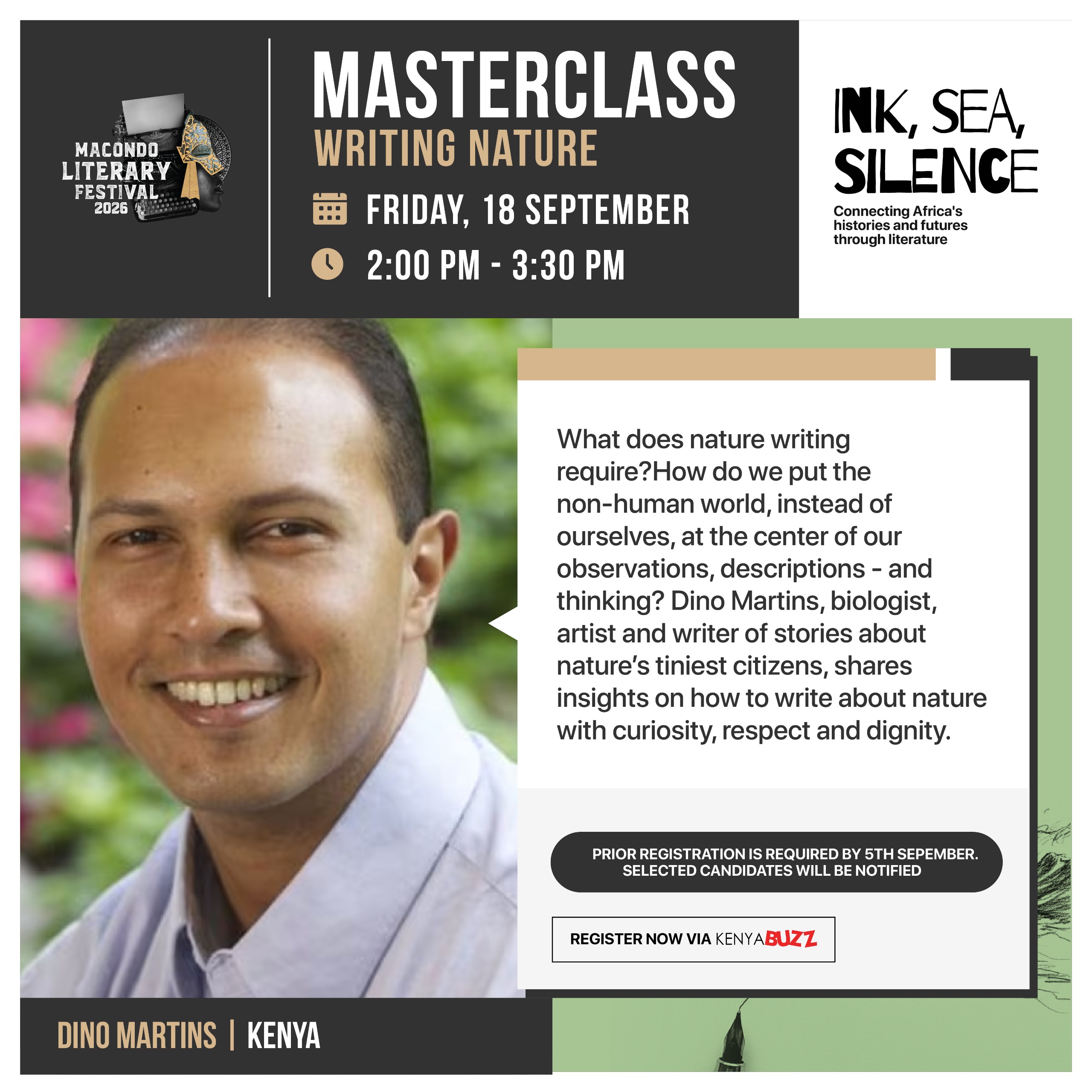 Poster for Macondo Masterclass with Dino Martins