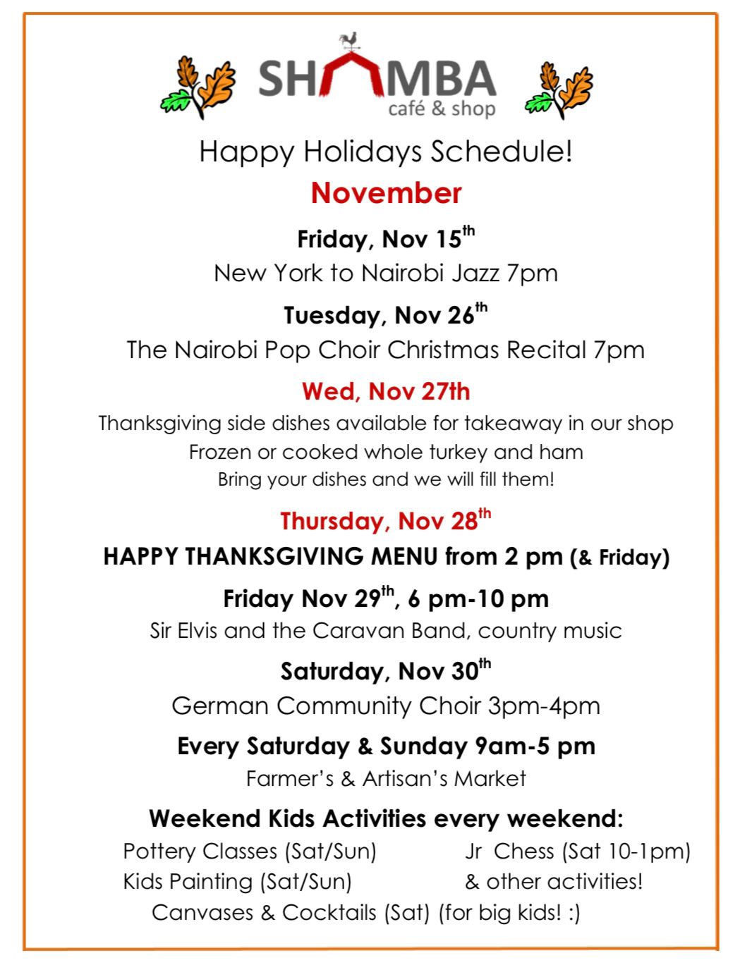 Thanksgiving Takeaway Specials